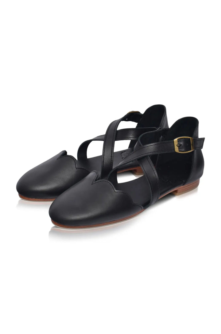 Cross-Strap Leather Ballet Flats
