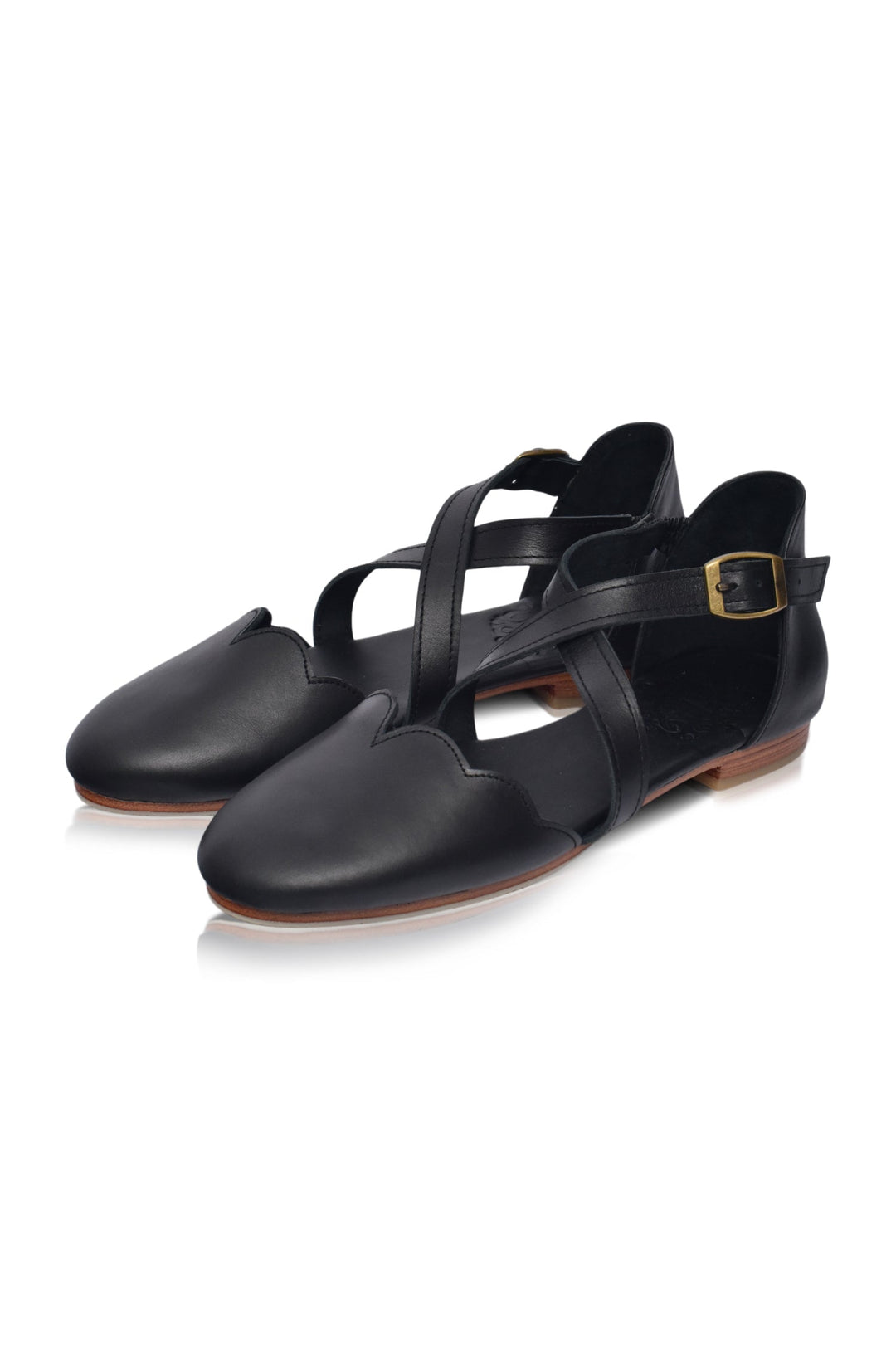 Cross-Strap Leather Ballet Flats