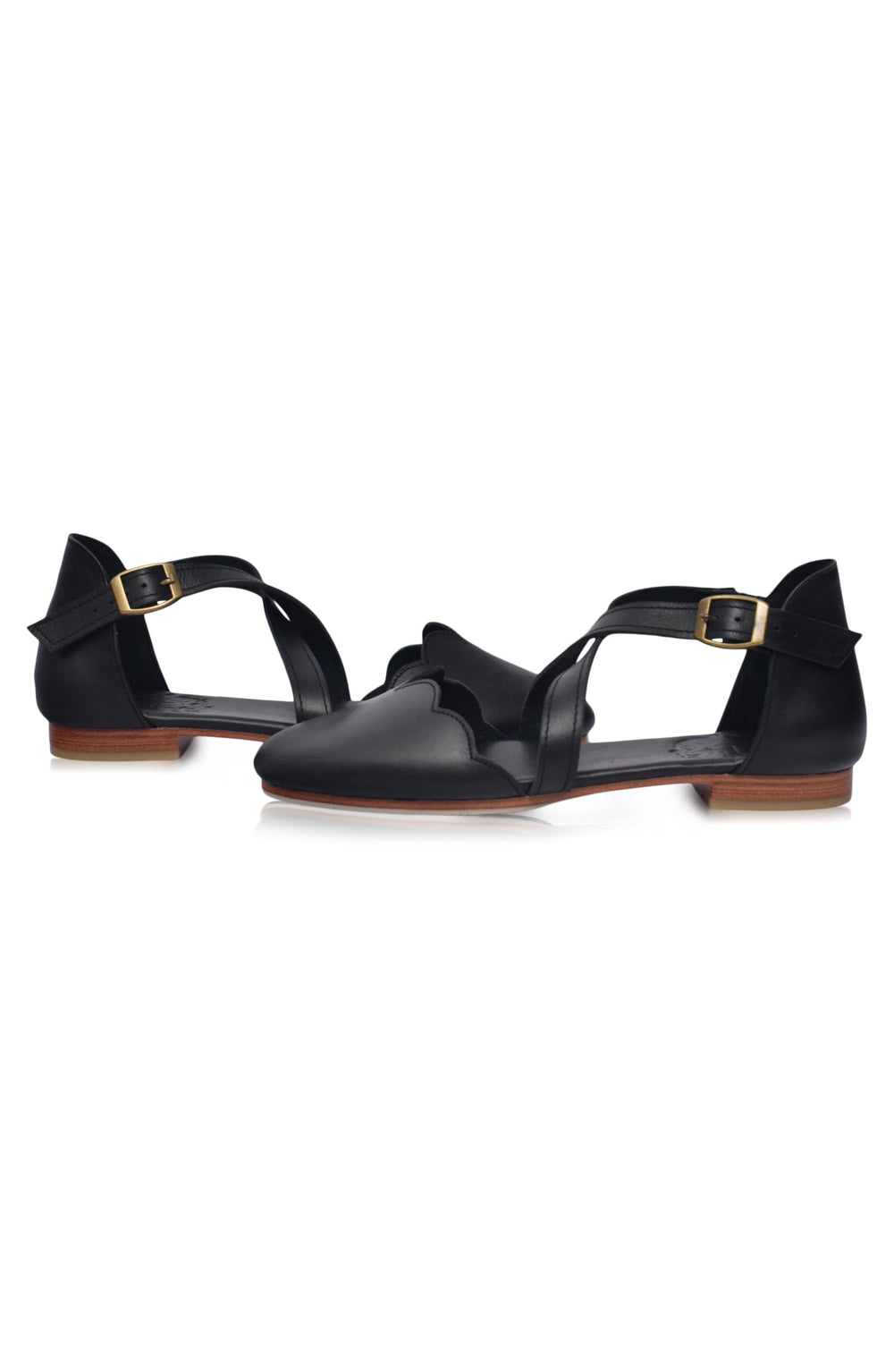 Womens Mangrove Cross-Strap Leather Ballet Flats - Black