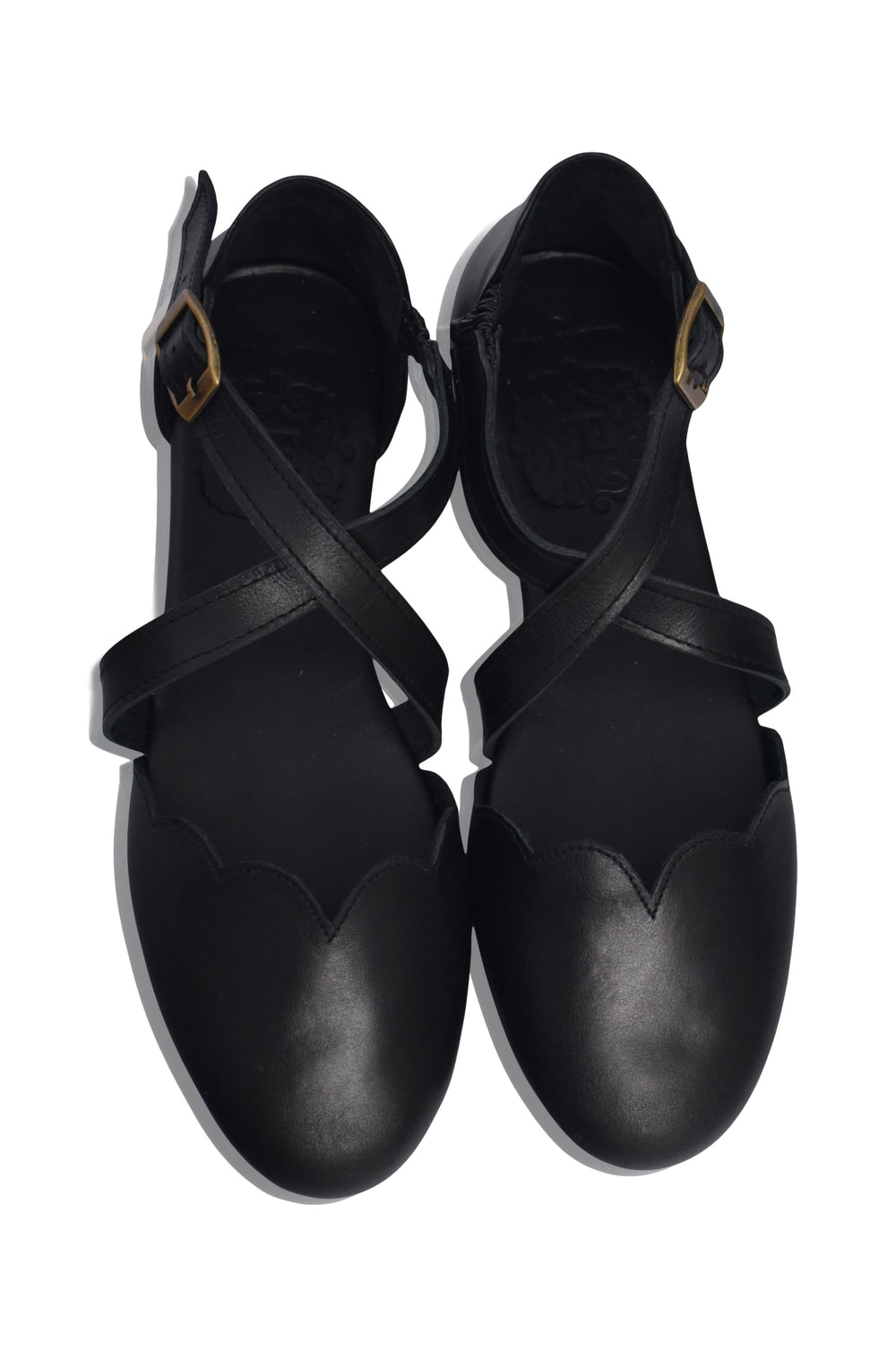 Womens Mangrove Cross-Strap Leather Ballet Flats - Black