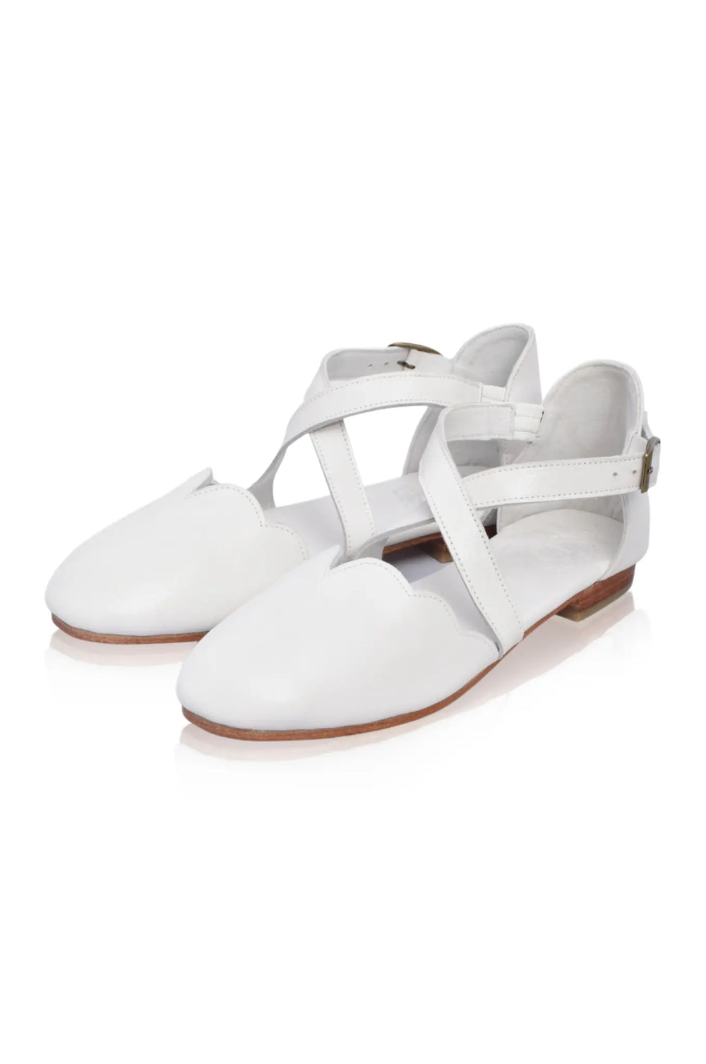 Womens Mangrove Cross-Strap Leather Ballet Flats - Vintage Camel