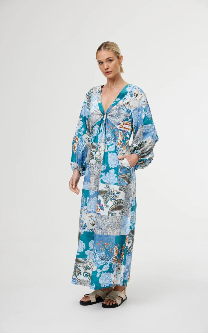 Marais Dress – Cyan Patchwork