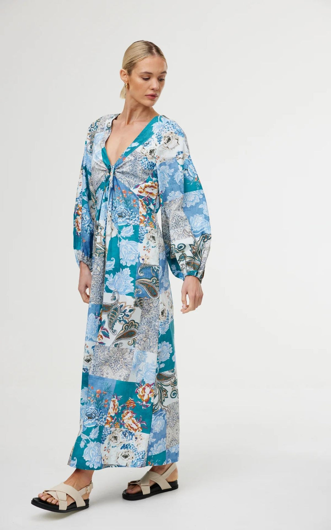 Marais Dress – Cyan Patchwork