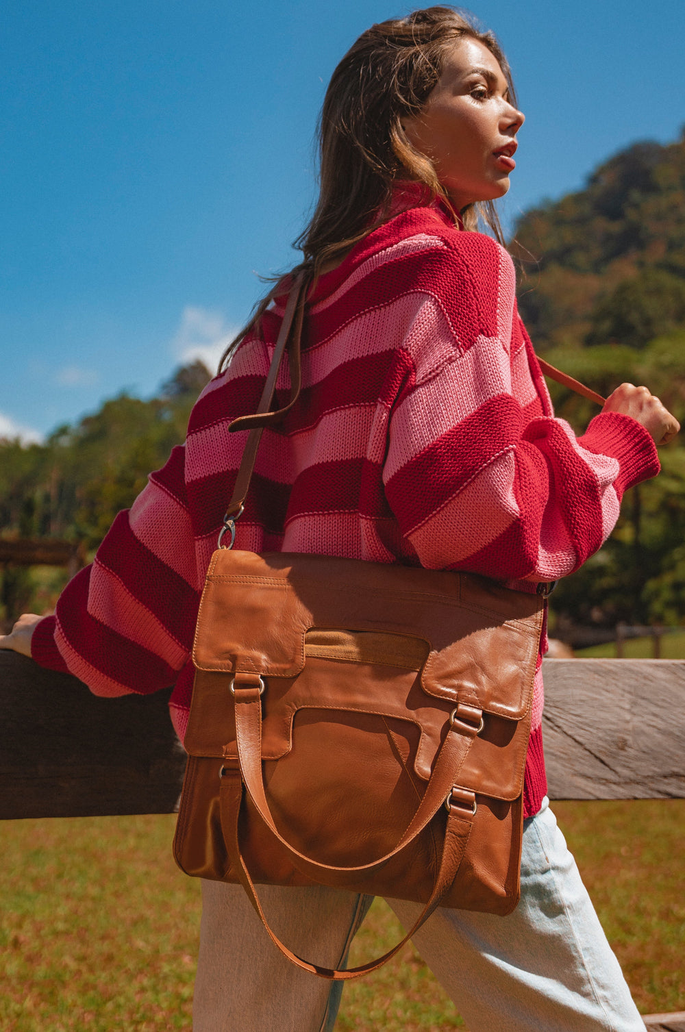 Womens Mi Vida Foldover Tote Leather - Vintage Camel