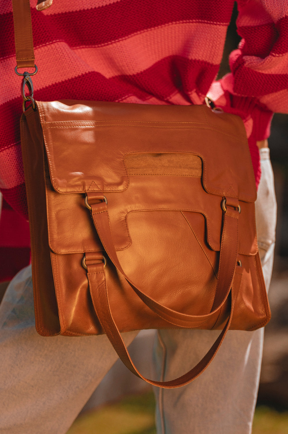 Womens Mi Vida Foldover Tote Leather - Vintage Camel