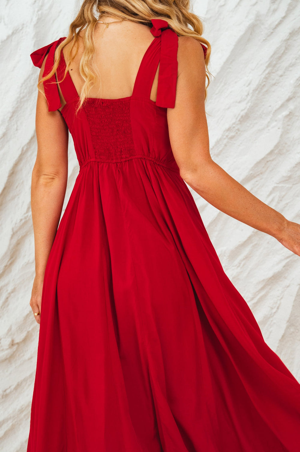 Womens Mia Vita Button Down Dress With Ties - Tomato