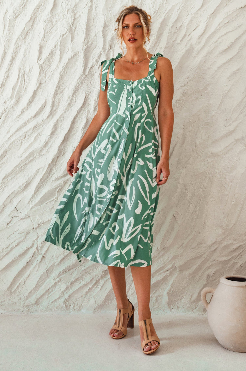 Womens Mia Vita Button Down Dress With Ties - Tomato