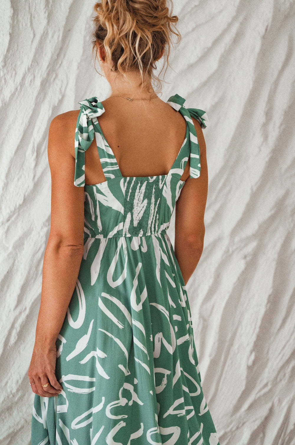 Womens Mia Vita Button Down Dress With Ties - Verde
