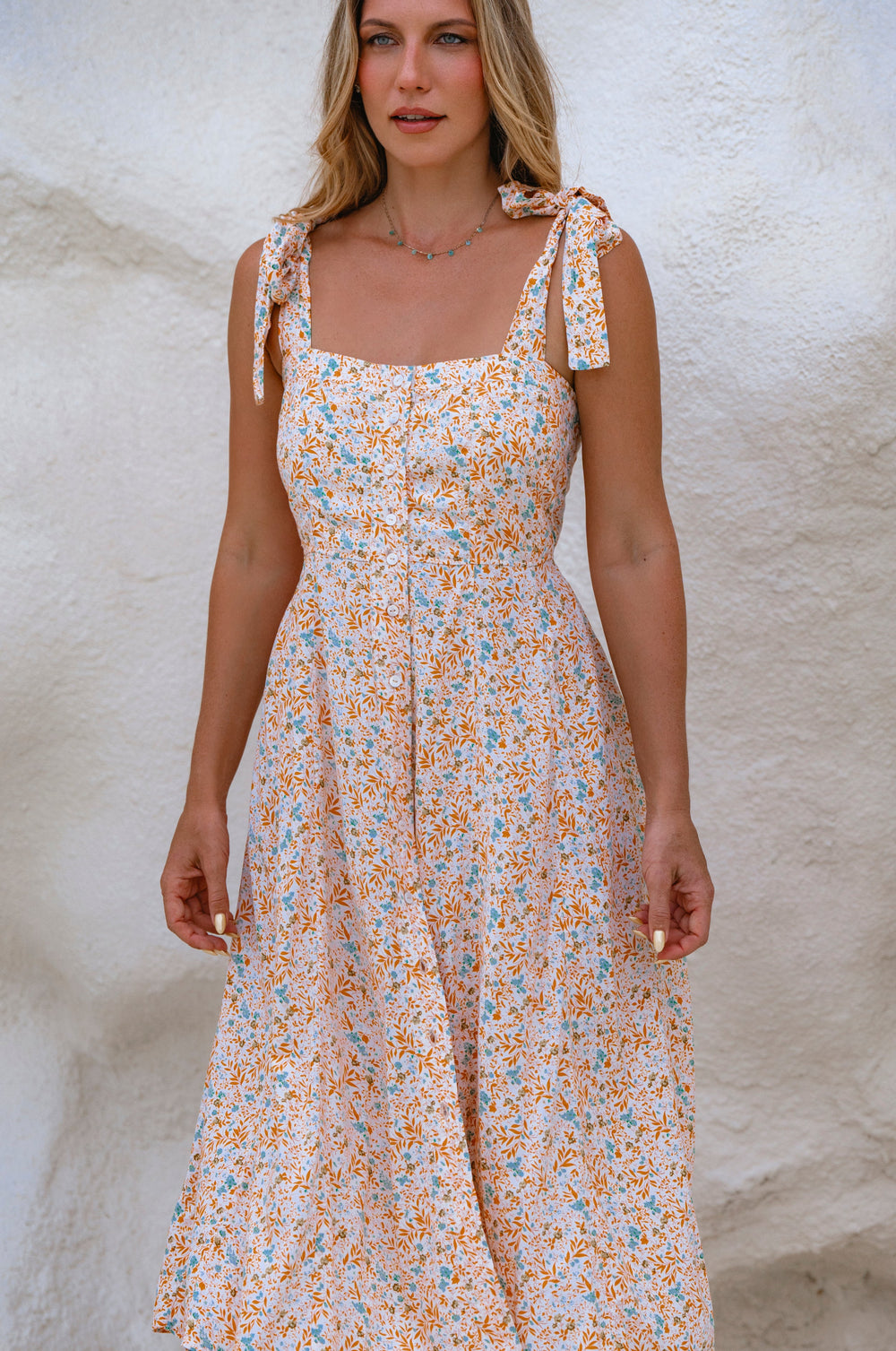 Womens Mia Vita Button Down Dress With Ties - Tomato