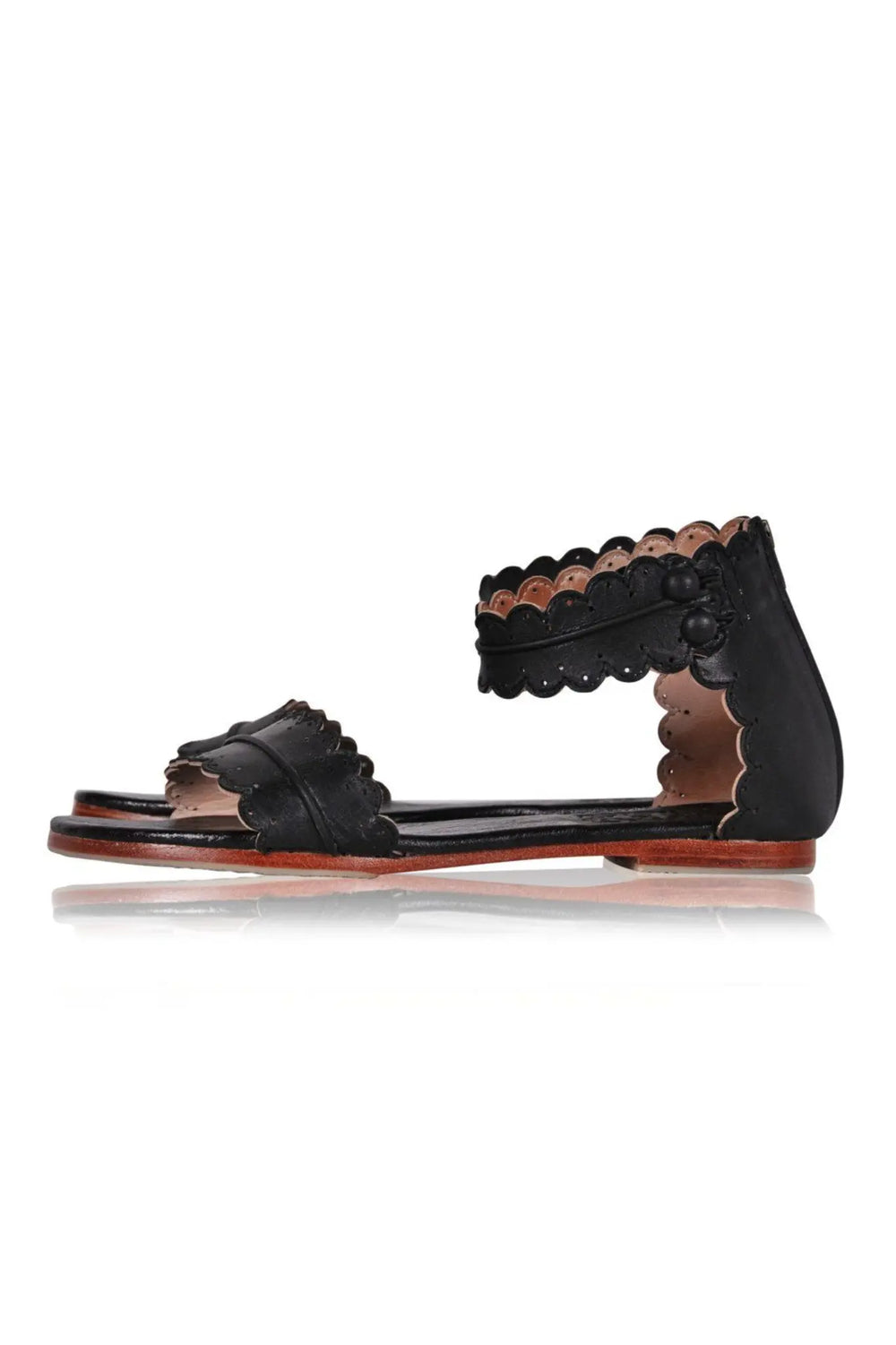 Womens Midsummer Scalloped Leather Sandals - Vintage Brown
