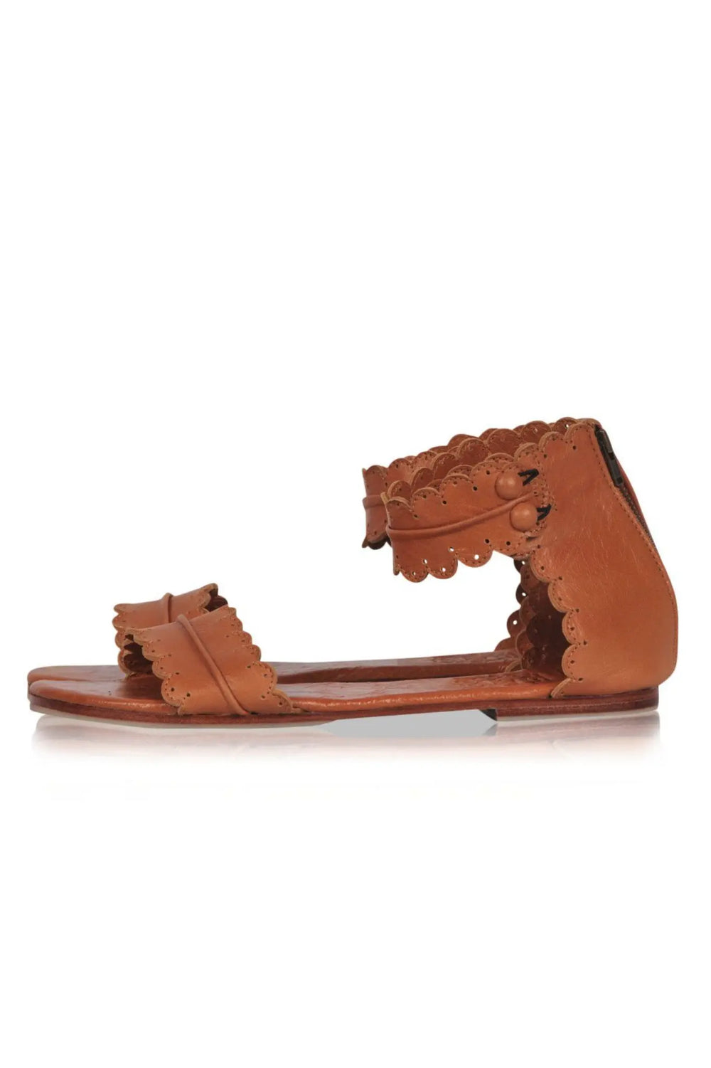 Womens Midsummer Scalloped Leather Sandals - Vintage Brown