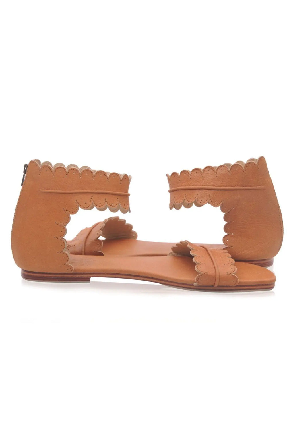Womens Midsummer Scalloped Leather Sandals - Vintage Brown