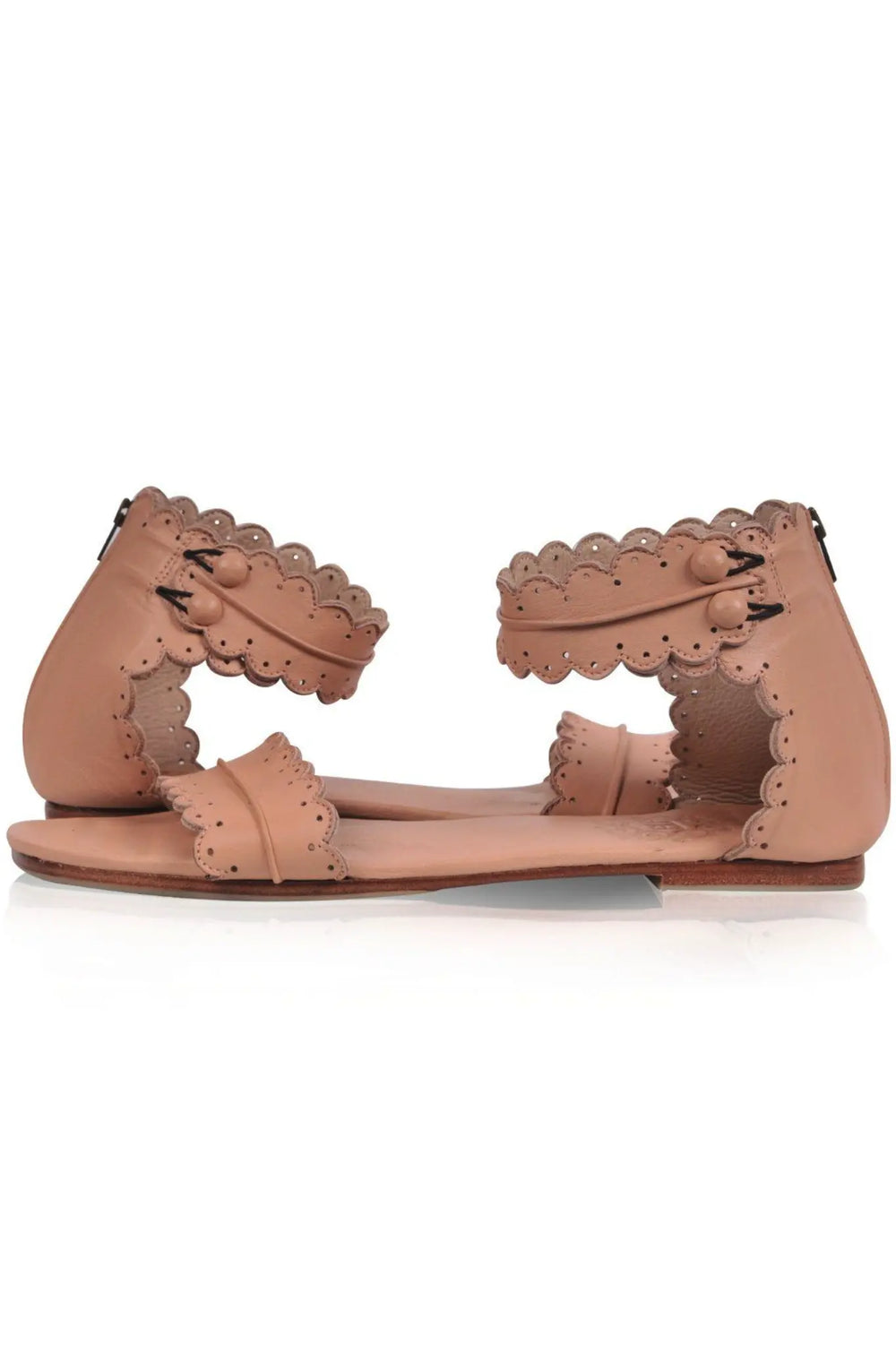 Womens Midsummer Scalloped Leather Sandals - Vintage Brown