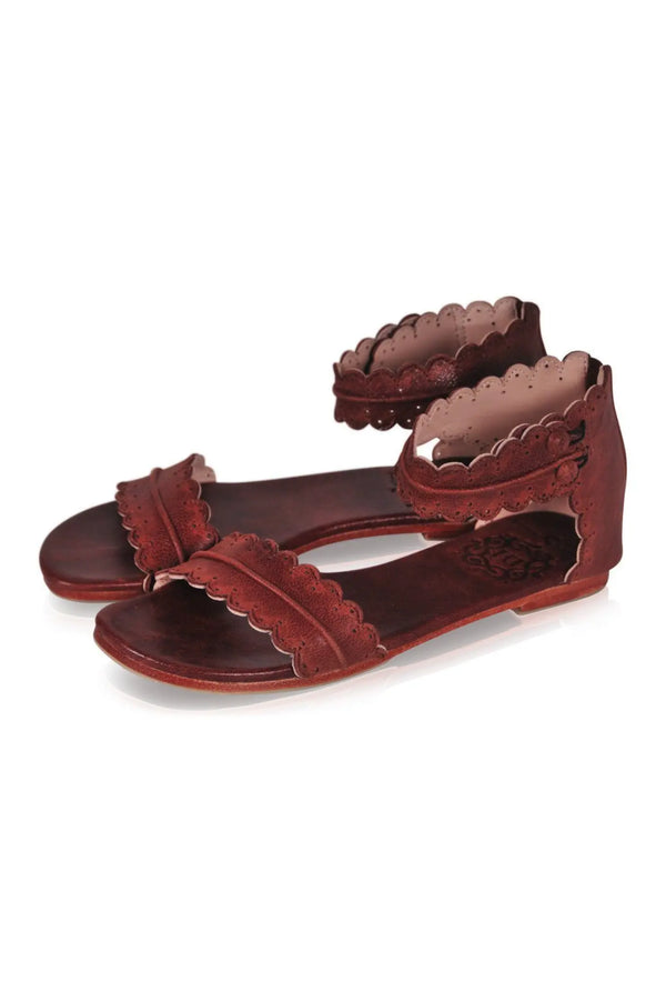 Womens Midsummer Scalloped Leather Sandals - Vintage Brown