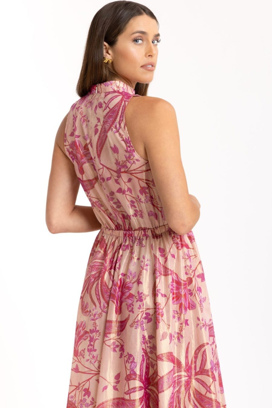 Milan Panelled Midaxi Dress – Pink Foil