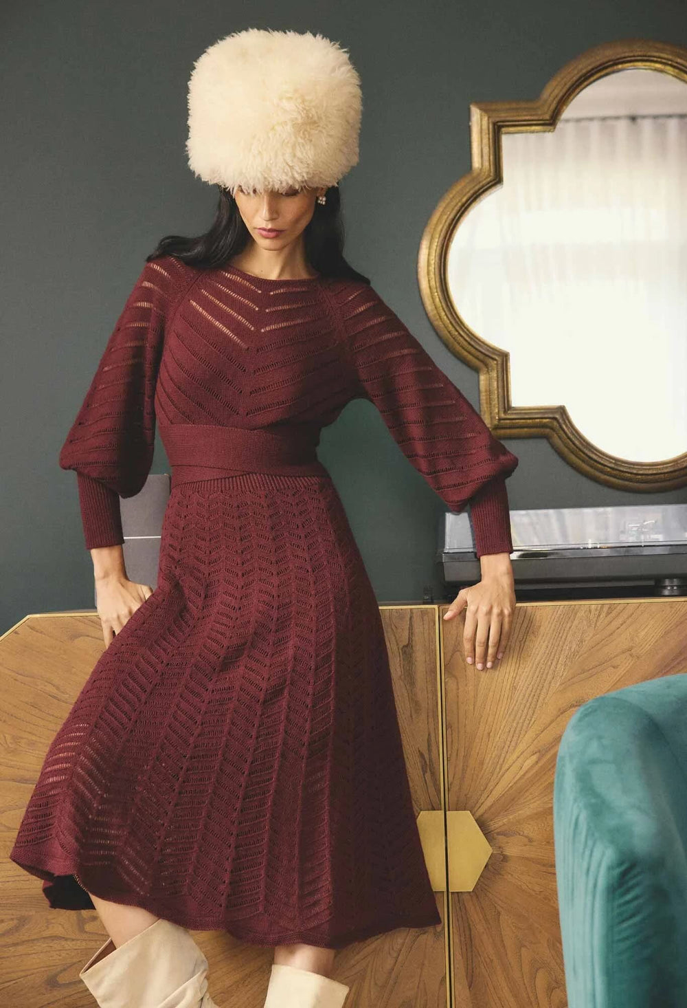 Mirelle Wool Blend Knit Dress in Bordeux