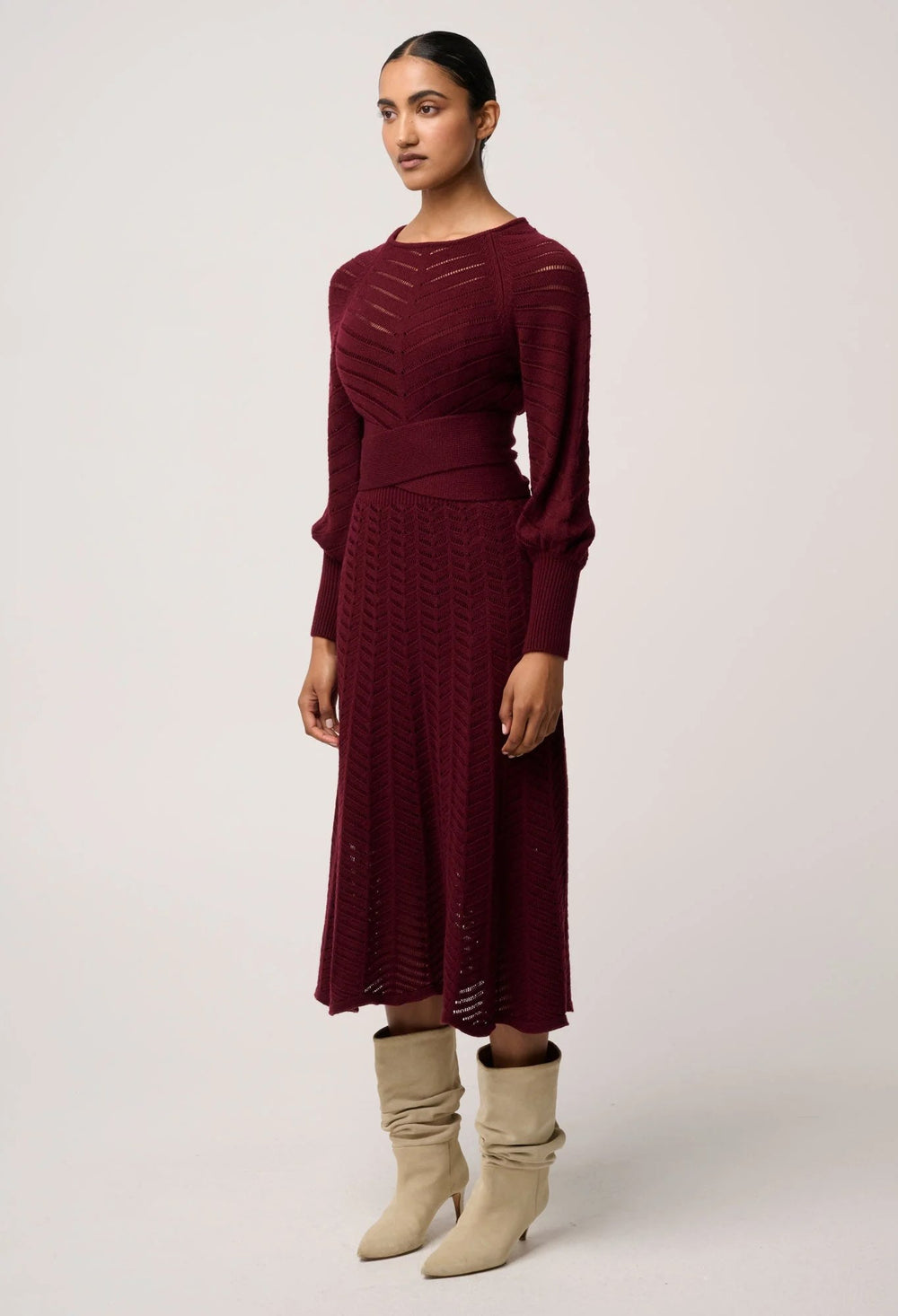 Mirelle Wool Blend Knit Dress in Bordeux