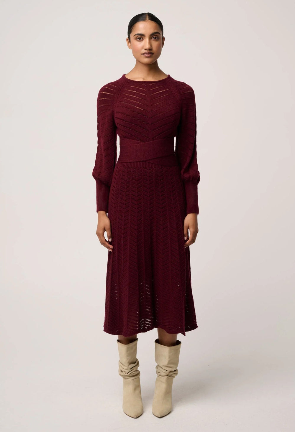 Mirelle Wool Blend Knit Dress in Bordeux
