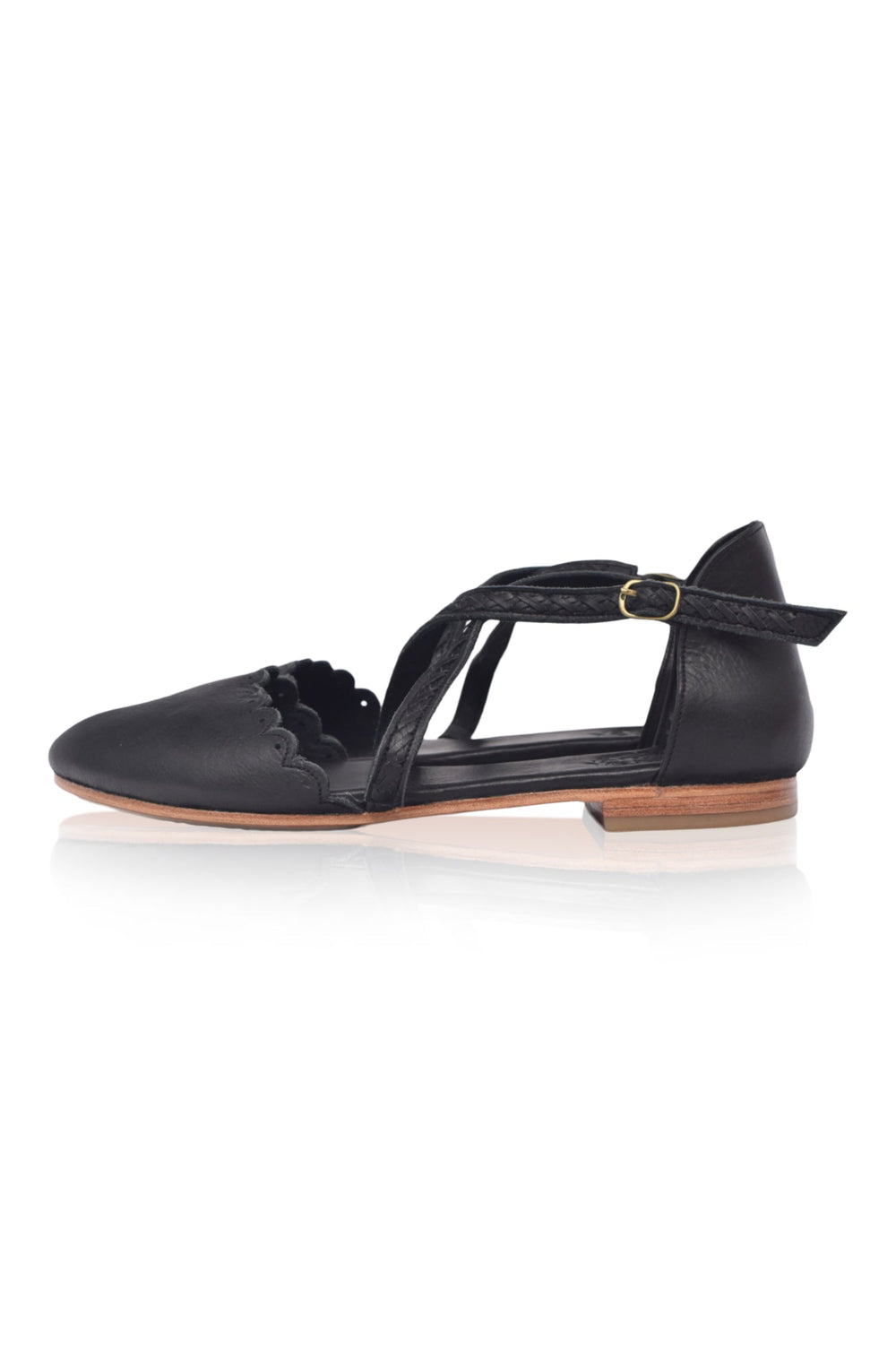 Womens Montana Criss-Cross Leather Flats - Black