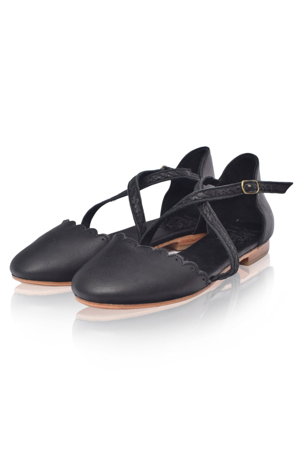 Womens Montana Criss-Cross Leather Flats - Vintage Camel