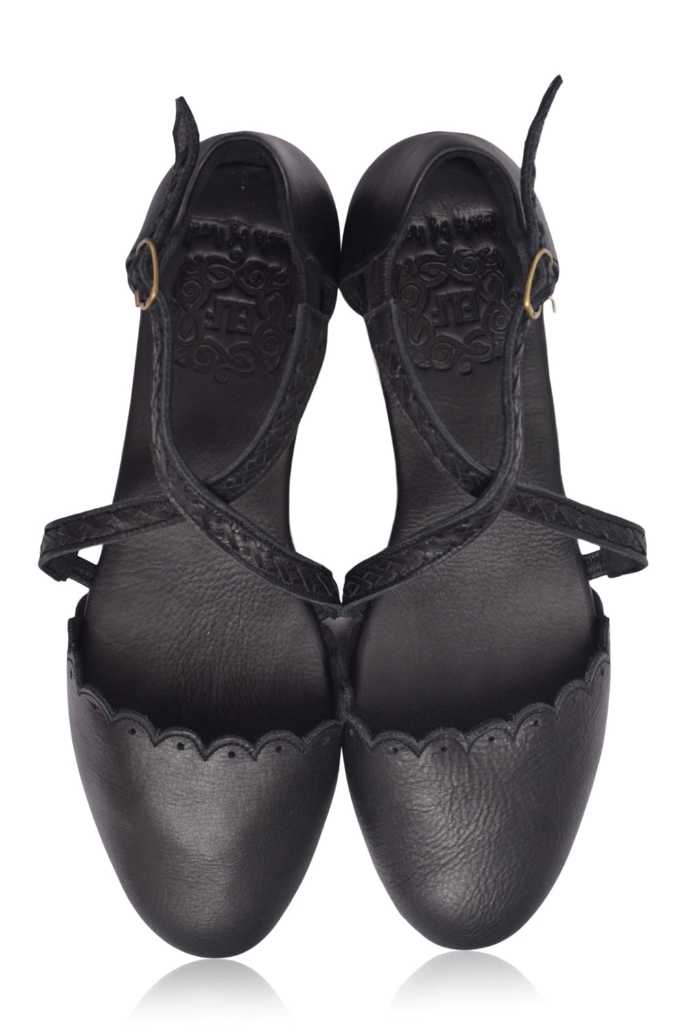 Womens Montana Criss-Cross Leather Flats - Black
