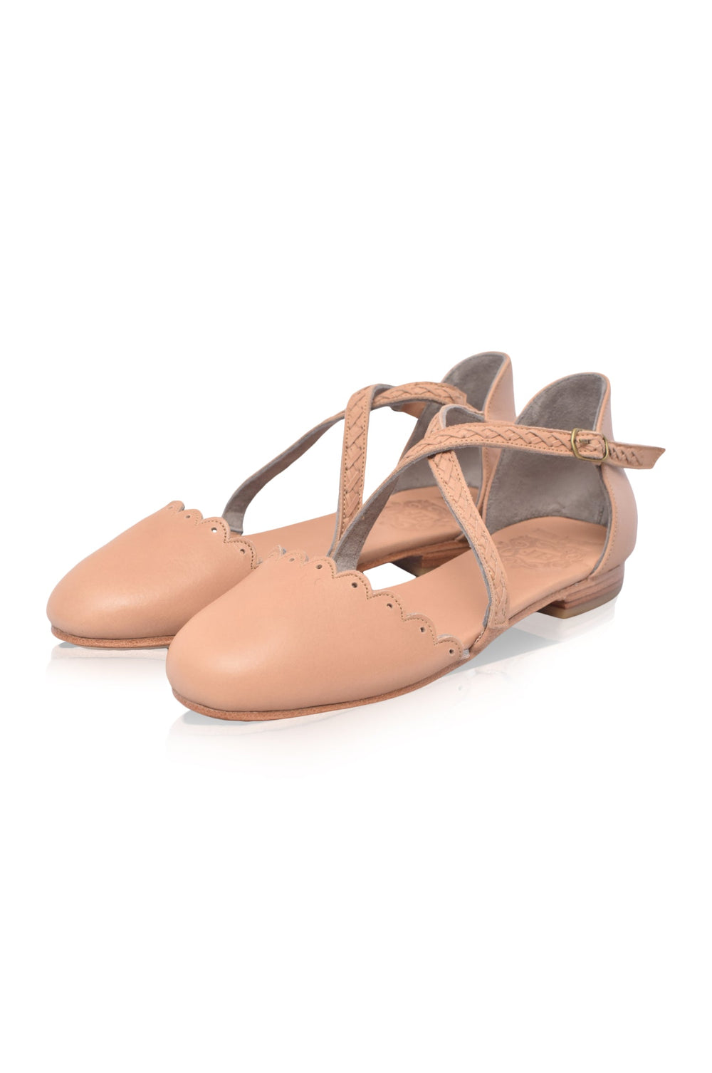 Womens Montana Criss-Cross Leather Flats - Vintage Camel