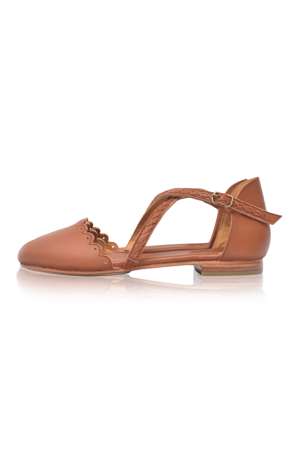 Womens Montana Criss-Cross Leather Flats - Vintage Camel