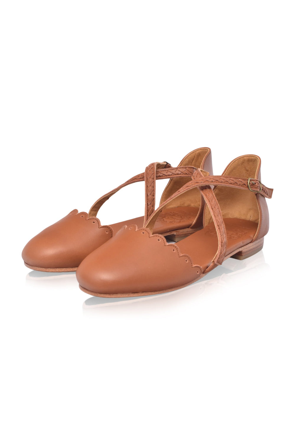 Womens Montana Criss-Cross Leather Flats - Vintage Camel