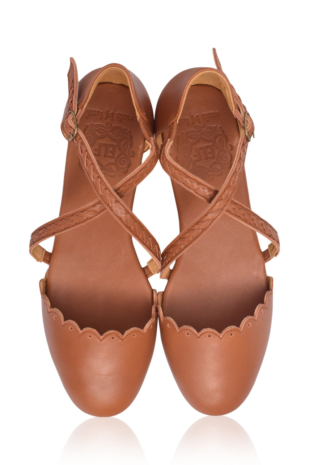 Womens Montana Criss-Cross Leather Flats - Vintage Camel