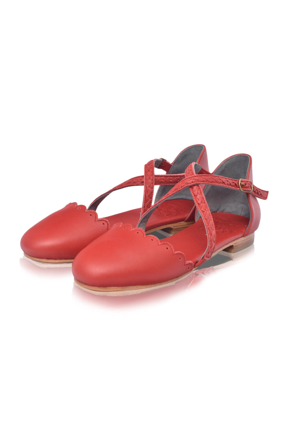 Womens Montana Criss-Cross Leather Flats - Vintage Camel