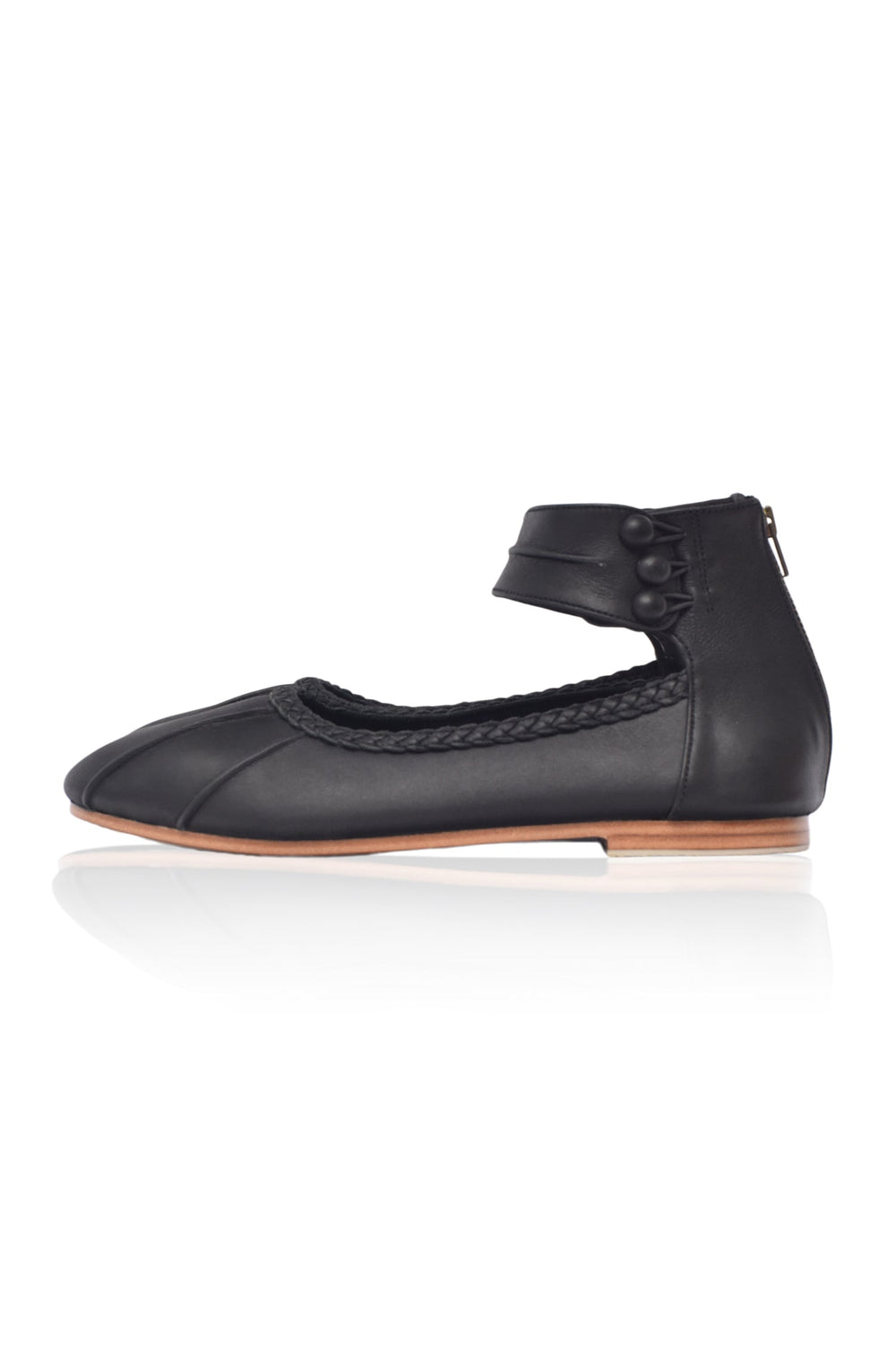 Womens Muse Ankle Strap Leather Ballet Flats - Light Tan