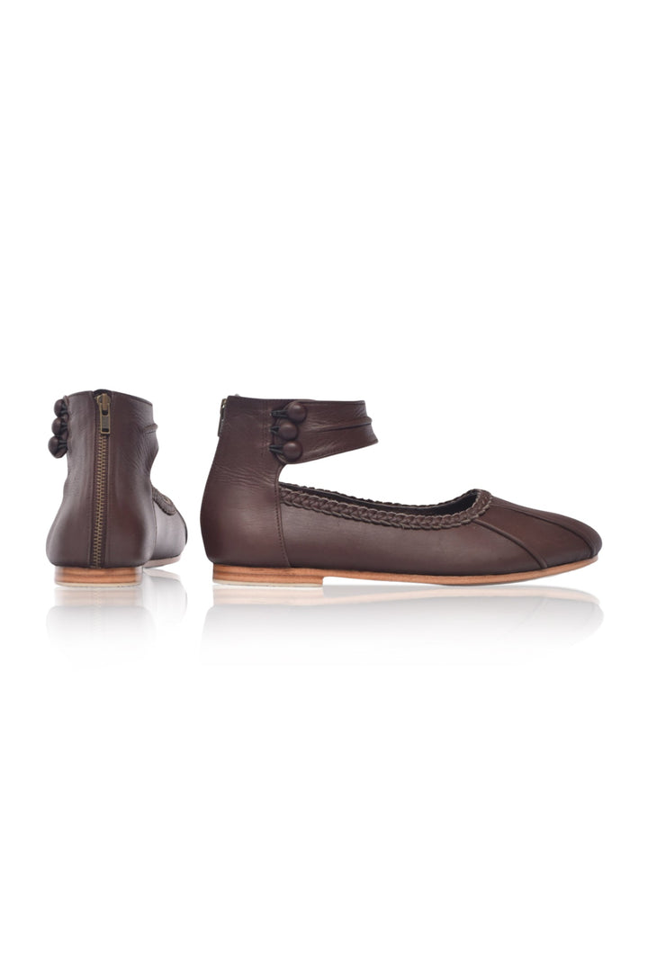 Ankle Strap Leather Ballet Flats