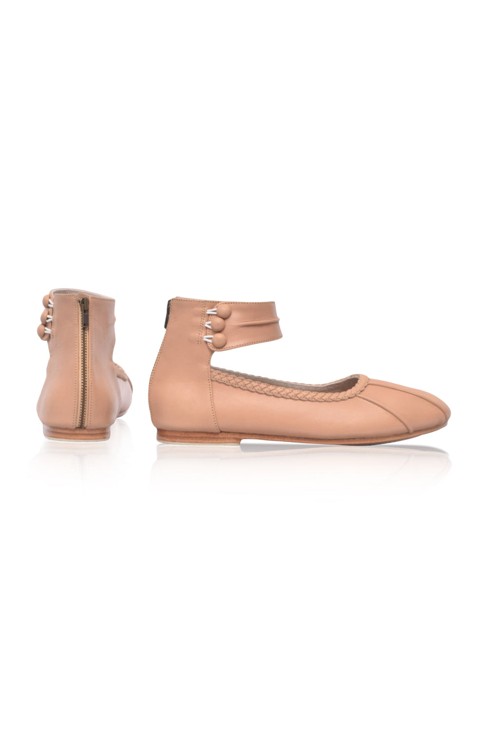 Womens Muse Ankle Strap Leather Ballet Flats - Vintage Beige