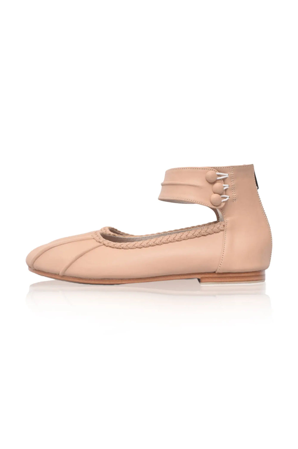 Womens Muse Ankle Strap Leather Ballet Flats - Dark Tan
