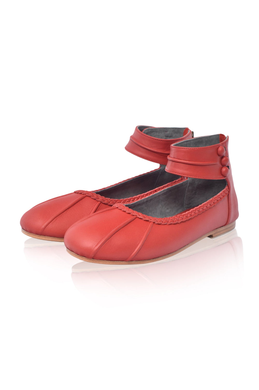 Womens Muse Ankle Strap Leather Ballet Flats - Vintage Red