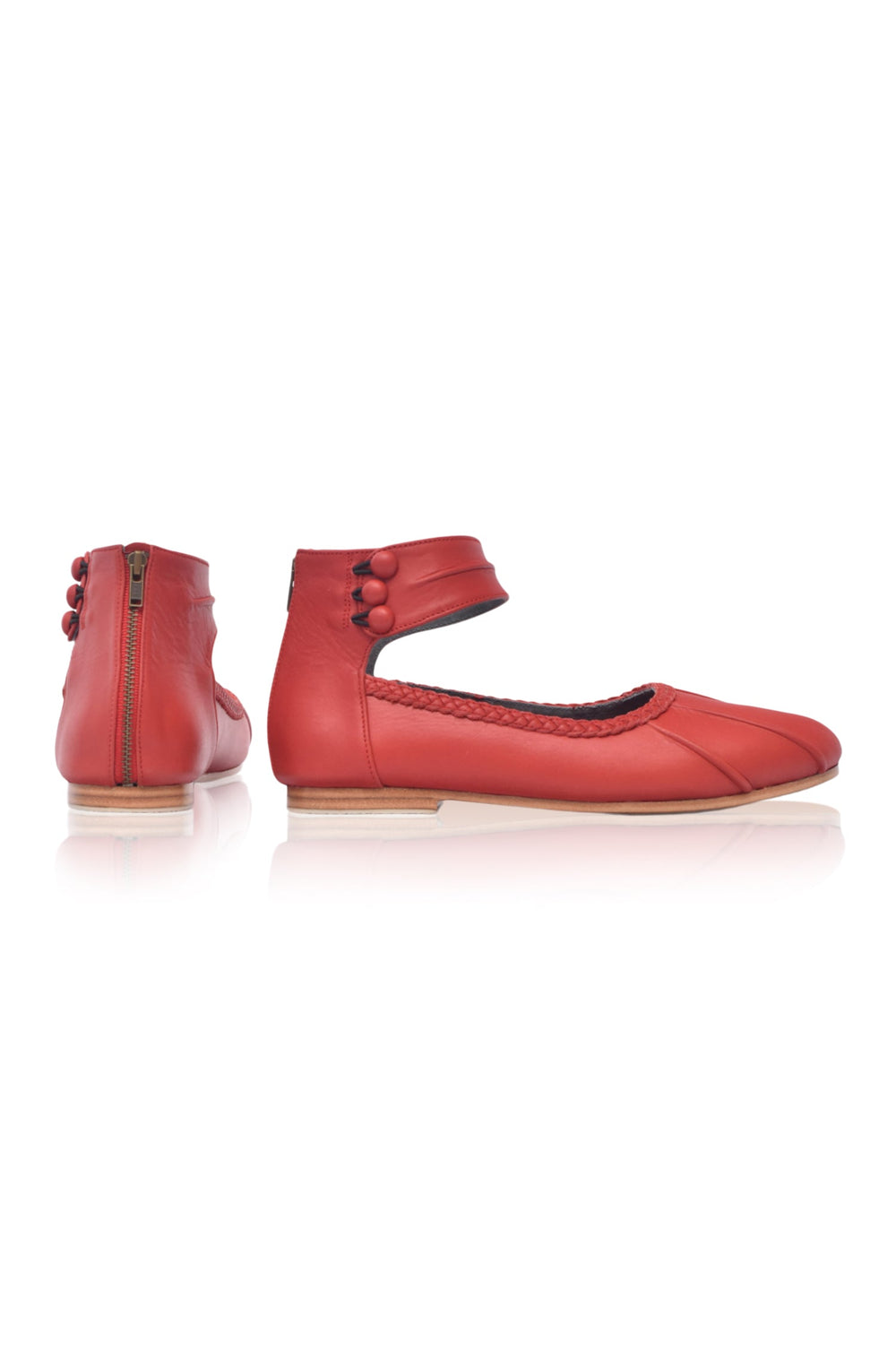 Womens Muse Ankle Strap Leather Ballet Flats - Vintage Red