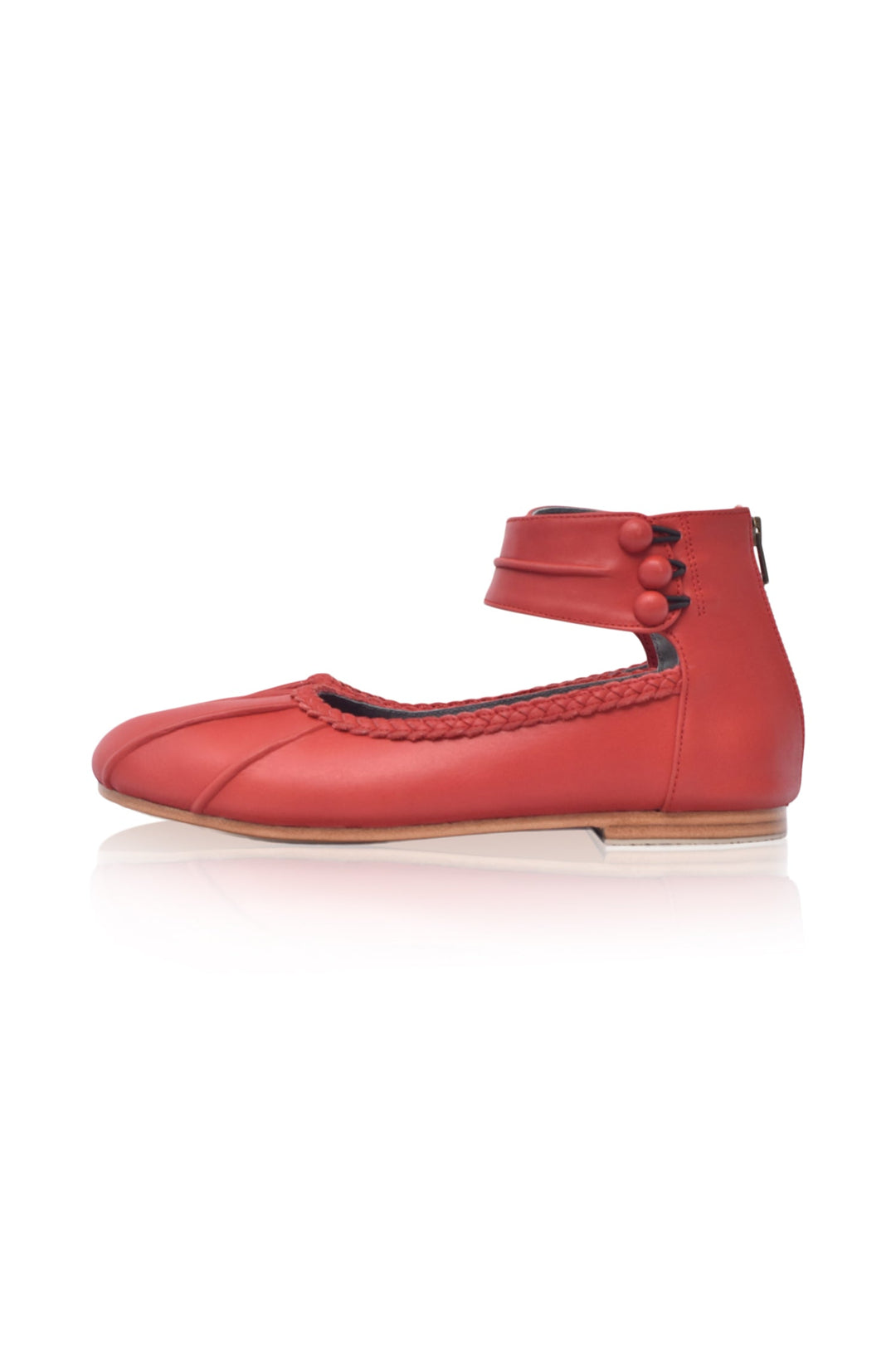 Ankle Strap Leather Ballet Flats