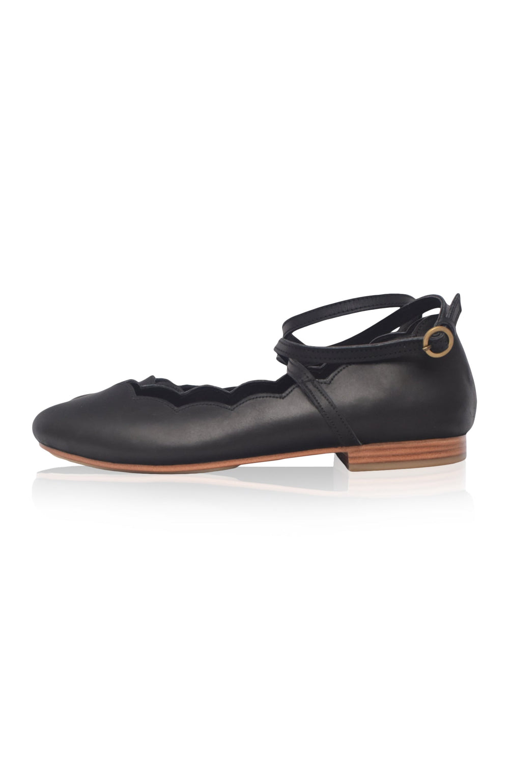Womens Myrelle Criss-Cross Leather Ballet Flats - Dark Brown