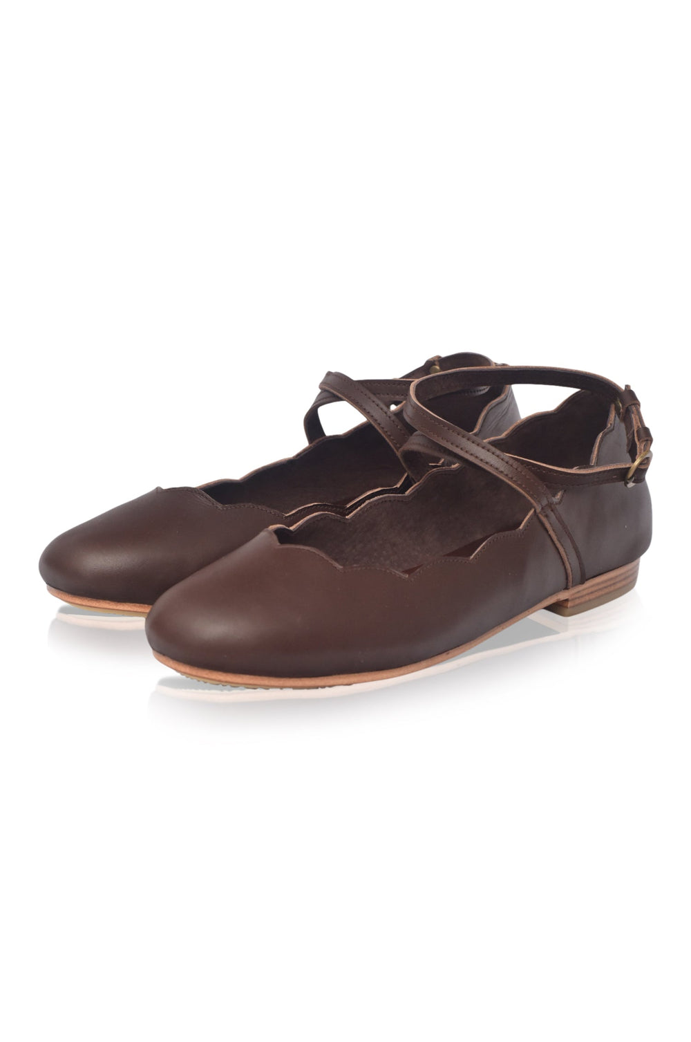 Womens Myrelle Criss-Cross Leather Ballet Flats - Dark Brown
