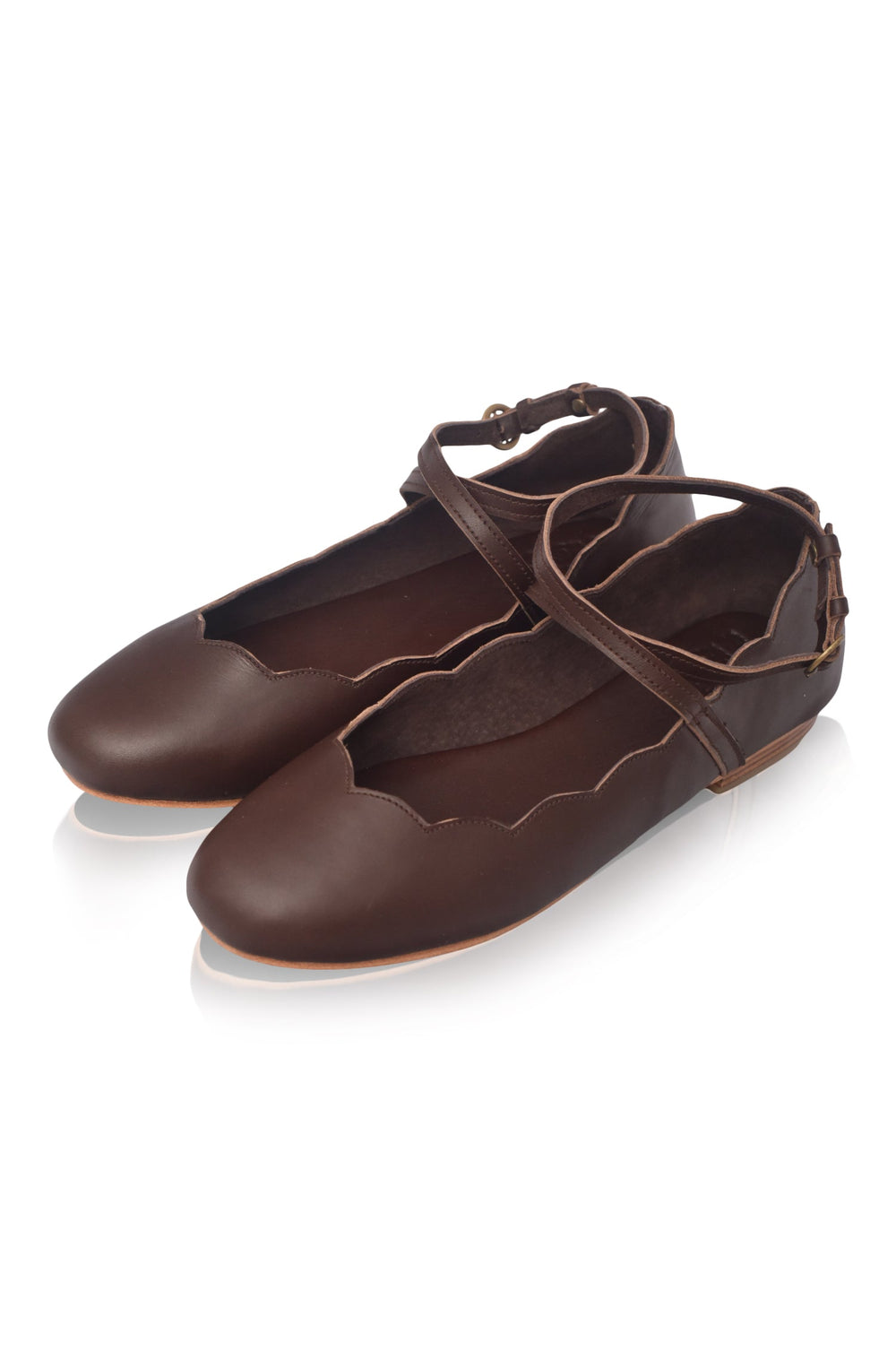 Womens Myrelle Criss-Cross Leather Ballet Flats - Dark Brown