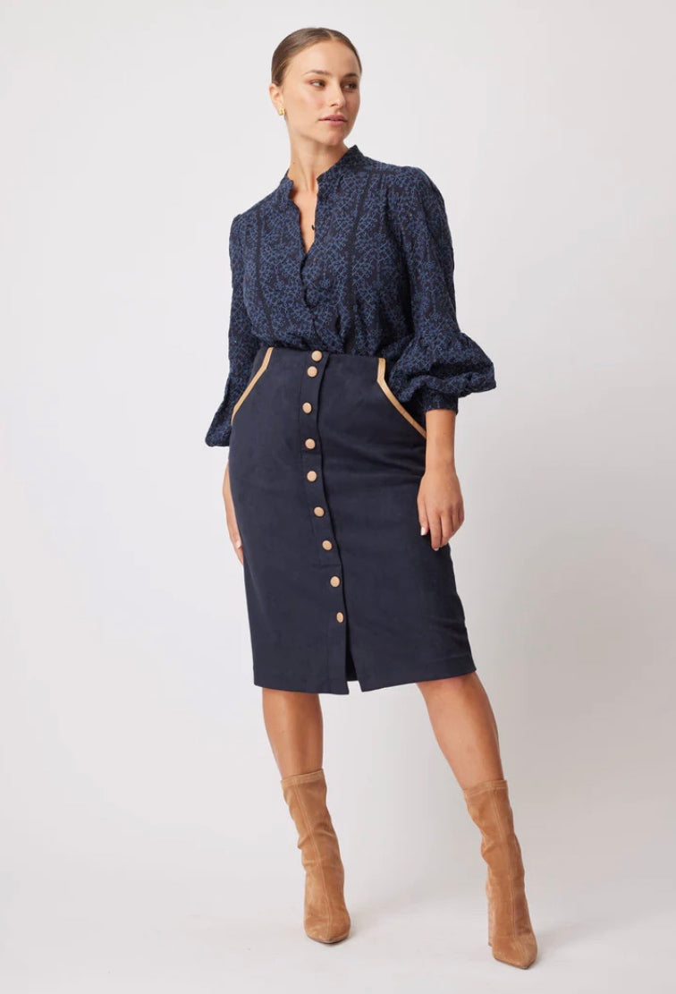 Eddie Faux Suede Skirt – Navy/Husk