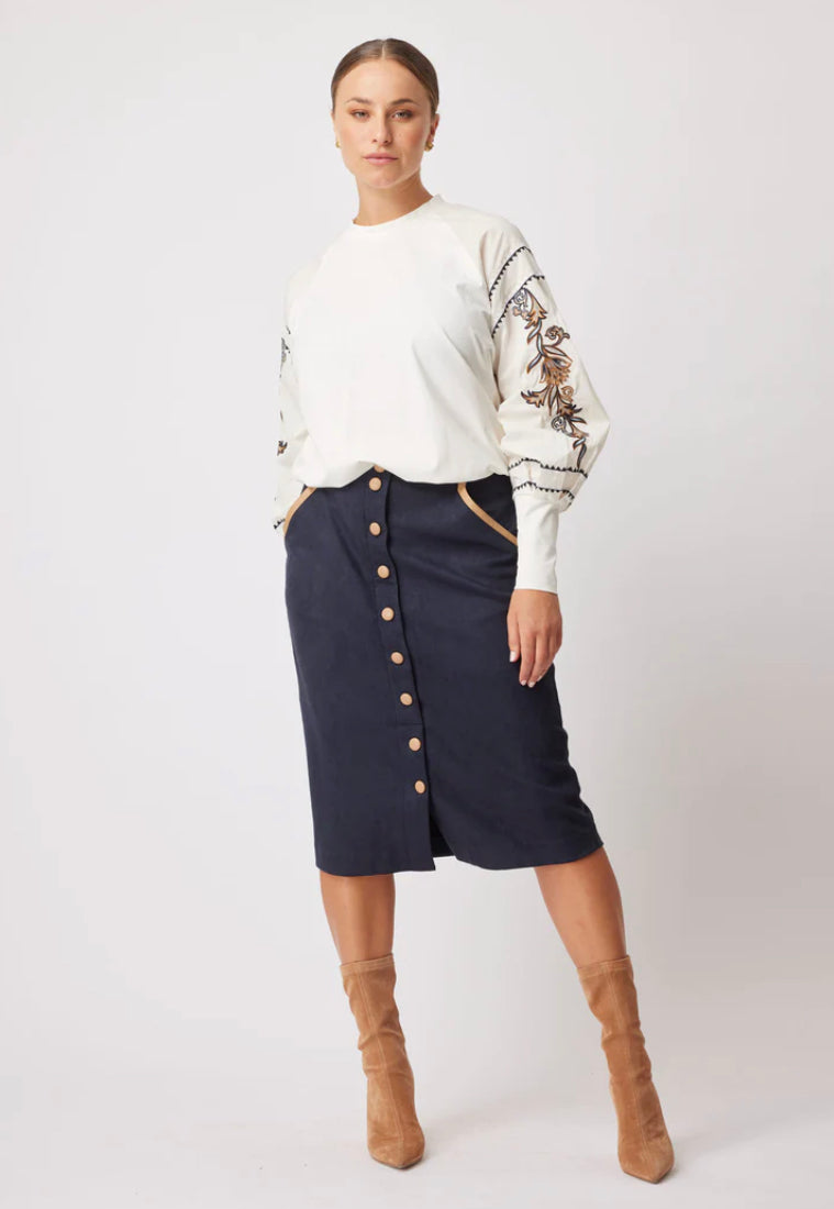 Eddie Faux Suede Skirt – Navy/Husk