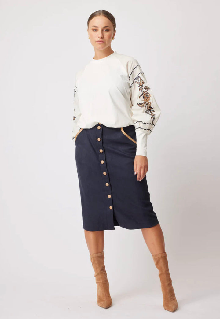 Eddie Faux Suede Skirt – Navy/Husk