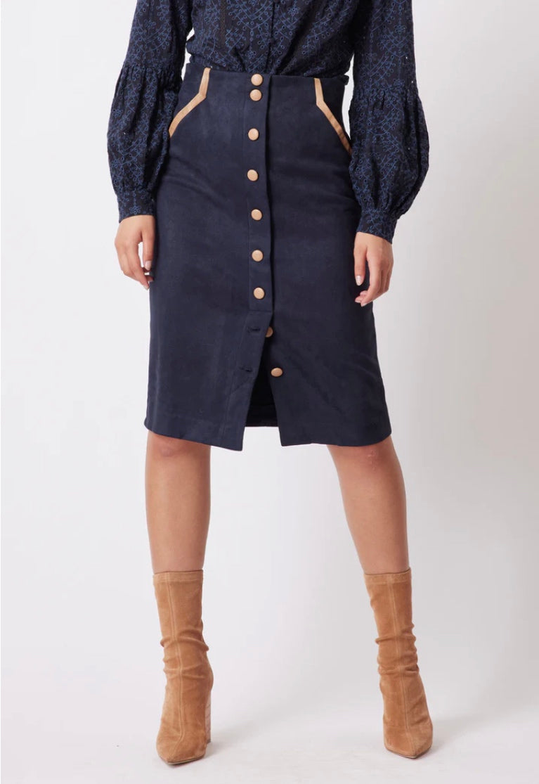 Eddie Faux Suede Skirt – Navy/Husk
