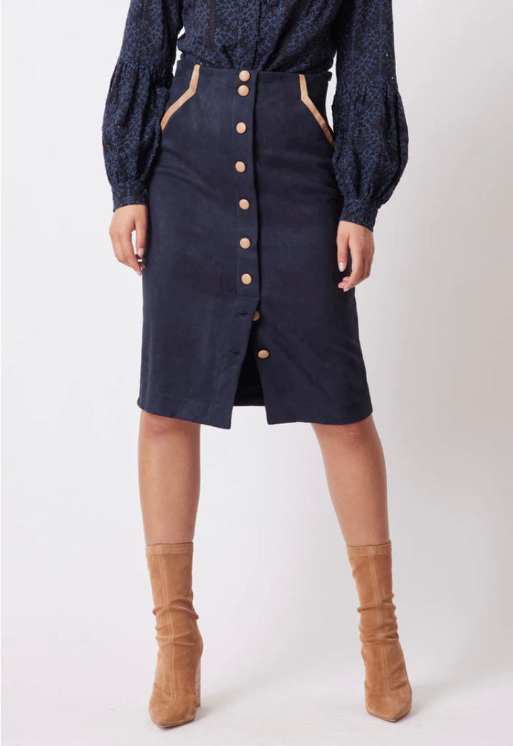 Eddie Faux Suede Skirt – Navy/Husk