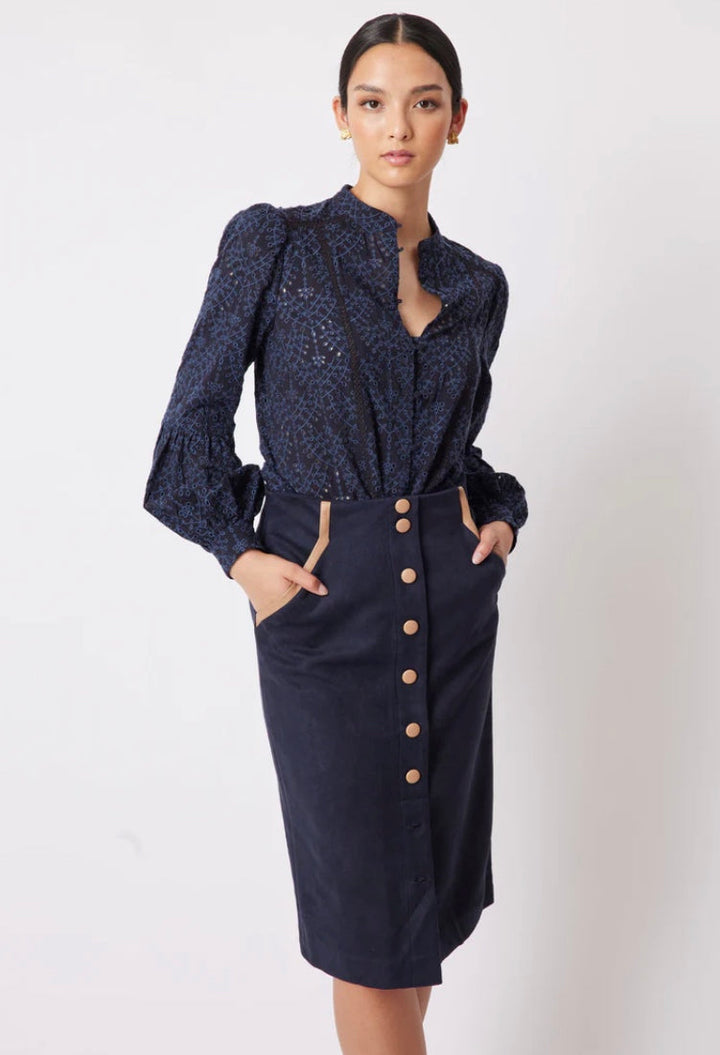 Eddie Faux Suede Skirt – Navy/Husk