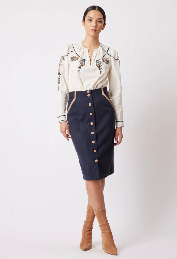 Eddie Faux Suede Skirt – Navy/Husk
