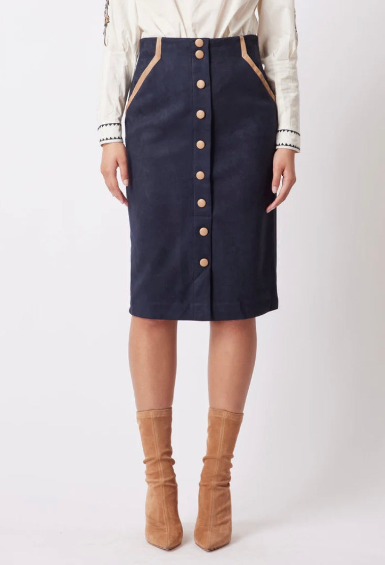 Eddie Faux Suede Skirt – Navy/Husk