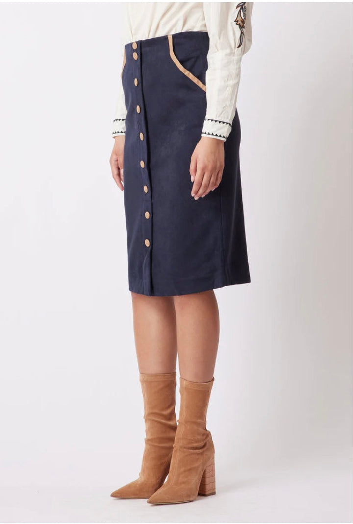 Eddie Faux Suede Skirt – Navy/Husk