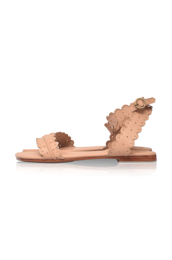 Womens Nirvana Scalloped Wrap Leather Sandals - Vintage Beige